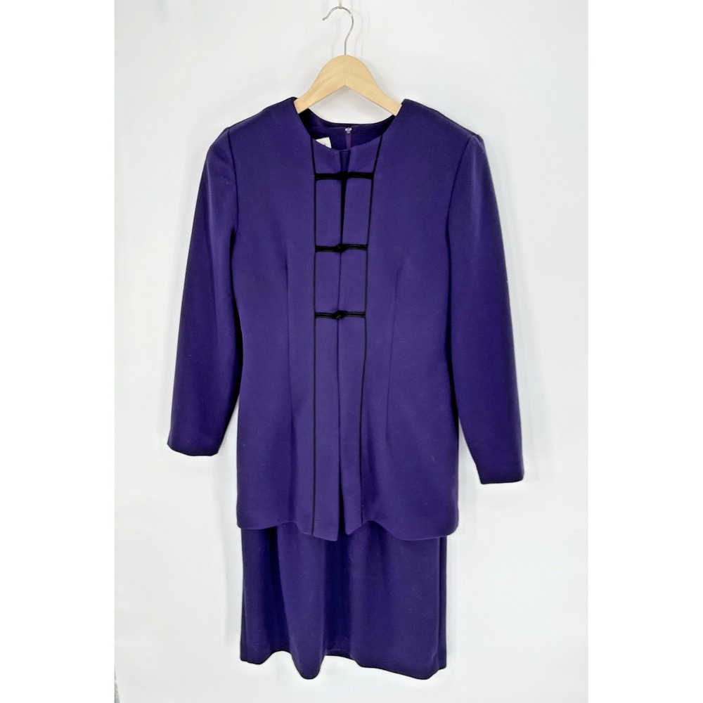 VTG Leslie Fay Womens Size 12 Jacket Dress Sweater Purple Classic Union Made